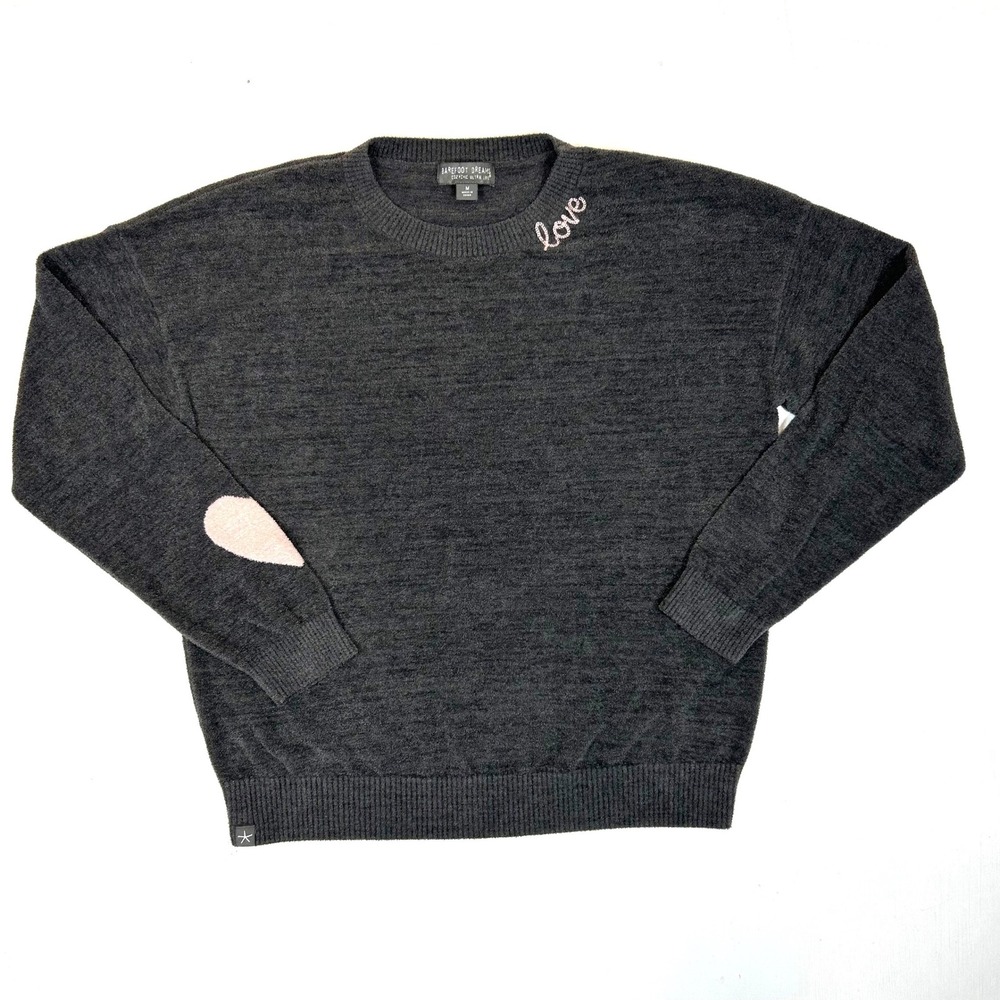 Barefoot Dreams CozyChic Ultra Lite Love Heart Sweater Charcoal Grey Medium